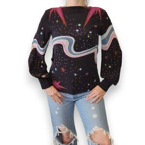 & Other Stories 100% Silk Galaxy Astrology Long Balloon Sleeve Blouse